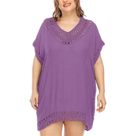 Womens Swimsuit Cover Up Hollow Out Purple - Picture 4 of 5
